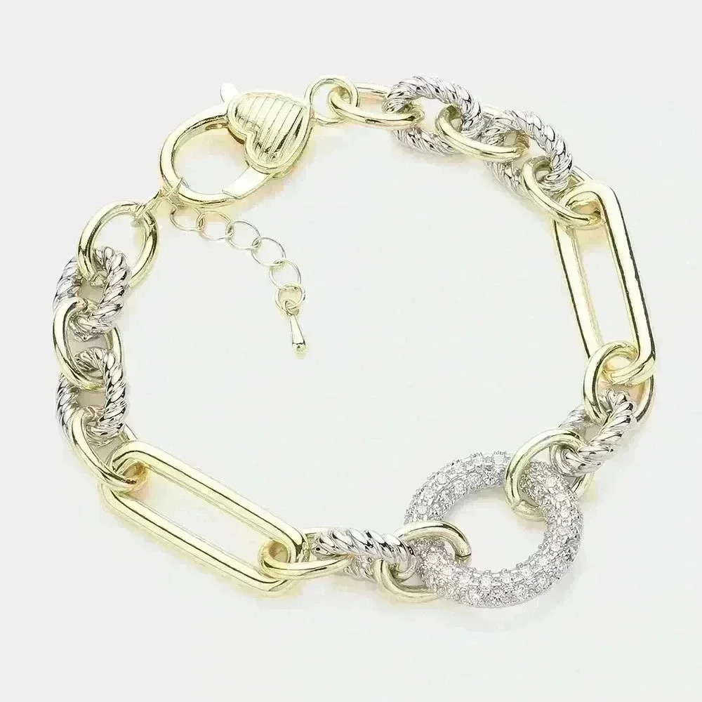 Two Tone Open Link w/ Pave Crystal “O” Ring & Magnetic Closure
